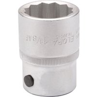 Silver Elora bi-hexagon socket, 1.1/8" size, 3/4" square drive, with engraved branding and knurled grip.