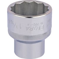 Silver Elora bi-hexagon socket, 1/2" square drive, 1.3/16" size, with engraved branding and knurled grip.