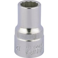 Silver Elora bi-hexagon socket, 1/2" square drive, 12mm, with engraved branding and textured grip.