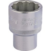 Silver Elora bi-hexagon socket, 1/2" square drive, 15/16" size, with engraved text and knurled grip.