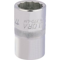Elora 17mm bi-hexagon socket, 1/2" square drive, chrome finish with engraved branding and knurled grip.