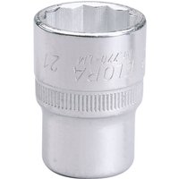 Silver Elora bi-hexagon socket, 1/2" square drive, 21mm, with engraved brand name and textured grip.