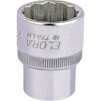Silver Elora bi-hexagon socket, 1/2" square drive, 23mm, with engraved branding and knurled grip.