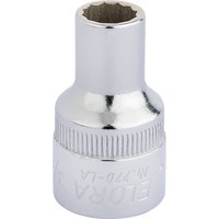 Silver Elora bi-hexagon socket, 1/2" square drive, 3/8" size, with a polished finish and engraved branding.