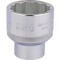 Silver Elora bi-hexagon socket, 1/2" square drive, 32mm, with engraved branding and polished finish.