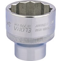Elora Bi-Hexagon Socket, 1/2" Sq. Dr., 34mm, shiny silver finish with engraved branding and textured grip.