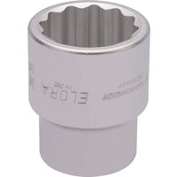 Silver Elora bi-hexagon socket, 1" square drive, 1.1/2" size, with engraved branding and ribbed interior.