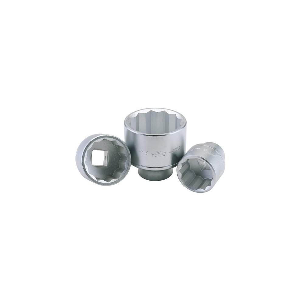 Elora 67377 bi-hexagon socket set featuring three chrome-plated steel sockets, with sizes clearly marked and a 1" square drive for enhanced grip and durability.