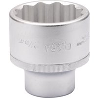 Silver Elora bi-hexagon socket, 2.1/16" with 3/4" square drive, engraved branding, and ribbed grip.