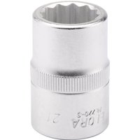 Silver Elora Bi-Hexagon Socket, 3/4" square drive, 21mm, with a knurled grip and engraved branding.