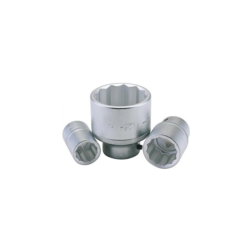 Silver bi-hexagon socket with a 24mm size and 3/4" square drive, featuring a polished chrome finish and engraved markings for identification.