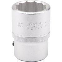 Elora Bi-Hexagon Socket, shiny silver, 3/4" square drive, 28mm size, engraved branding and knurled grip.