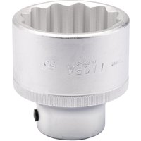 Elora silver bi-hexagon socket, 3/4" square drive, 55mm, with engraved logo and ribbed grip.