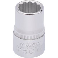 Chrome Elora bi-hexagon socket, 3/8" square drive, 11mm, with engraved branding and ridged grip.