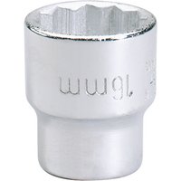 Silver Elora Bi-Hexagon socket, 3/8" square drive, 16mm size, with engraved markings and polished finish.