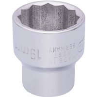 Silver Elora Bi-Hexagon socket, 3/8" square drive, 19mm size, with engraved markings and a polished finish.
