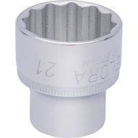 Silver Elora bi-hexagon socket, 3/8" square drive, 21mm, with engraved branding and textured grip.