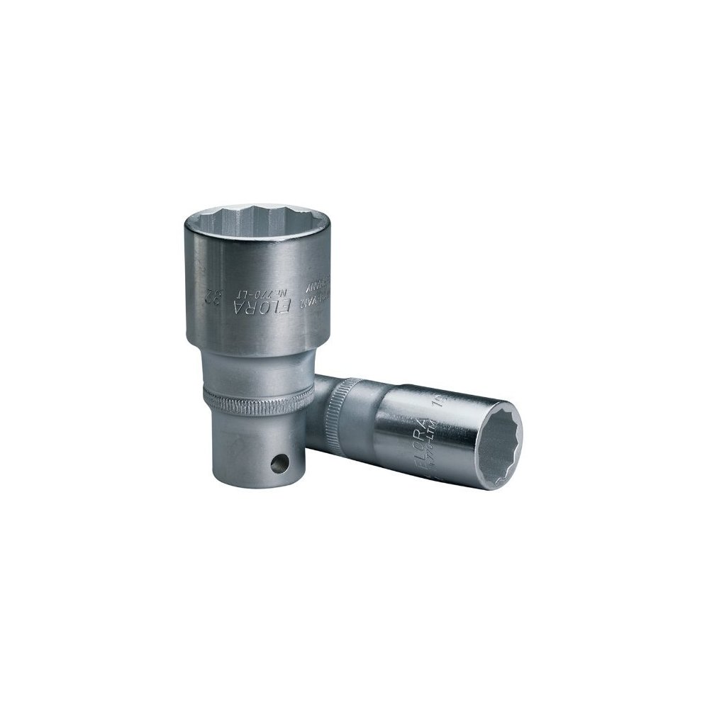 Elora 25119 deep bi-hexagon socket in silver steel, featuring a 19mm size and 1/2" square drive, with engraved branding and a smooth finish.