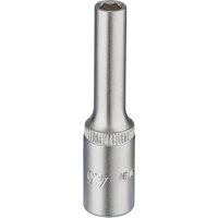 Elora deep socket, 1/4" square drive, 4.5mm, silver metallic finish, cylindrical with knurled grip section.