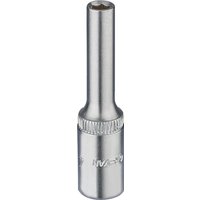 Silver Elora deep socket, 1/4" square drive, 4mm size, with a long cylindrical shape and knurled grip near the base.
