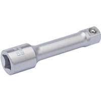 Silver Elora extension bar, 3/8" square drive, 75mm length, with a smooth finish and engraved branding.