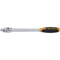 Elora flexible handle, 3/8" square drive, 250mm, with a silver shaft and black and yellow ergonomic grip.