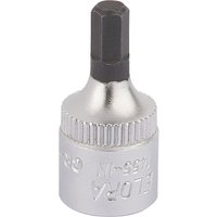 Silver Elora hexagon screwdriver socket, 1/4" square drive, 4mm, with a knurled grip and engraved branding.