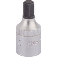 Silver Elora hexagon screwdriver socket, 1/4" square drive, 5mm, with a knurled grip and black hex tip.
