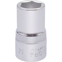 Silver Elora hexagon socket, 1/2" square drive, 14mm, with engraved branding and knurled grip near the base.