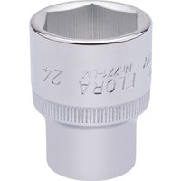 Silver Elora 24mm hexagon socket with 1/2" square drive, engraved branding, and knurled grip.