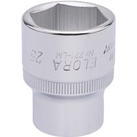 Silver Elora hexagon socket, 1/2" square drive, 25mm, with engraved branding and knurled grip.