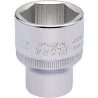 Silver Elora hexagon socket, 1/2" square drive, 27mm, with engraved branding and knurled grip.