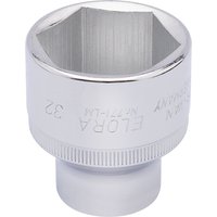 Elora silver hexagon socket, 1/2" square drive, 32mm size, engraved branding, smooth finish, knurled grip.