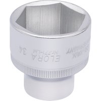Silver Elora hexagon socket, 1/2" square drive, 34mm size, with engraved branding and textured grip.