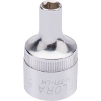 Silver Elora hexagon socket, 1/2" square drive, 6mm, with a polished finish and engraved brand name.