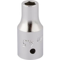 Silver Elora hexagon socket, 1/4" square drive, 4.5mm, with engraved size markings and smooth metallic finish.