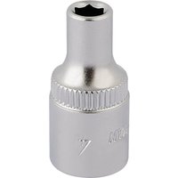 Silver Elora hexagon socket, 1/4" square drive, 4mm, with a shiny finish and knurled grip near the top.
