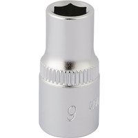 Silver Elora hexagon socket, 1/4" square drive, 6mm, with textured grip and polished finish.