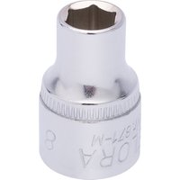 Elora 8mm hexagon socket, 3/8" square drive, shiny silver finish with engraved branding and size details.