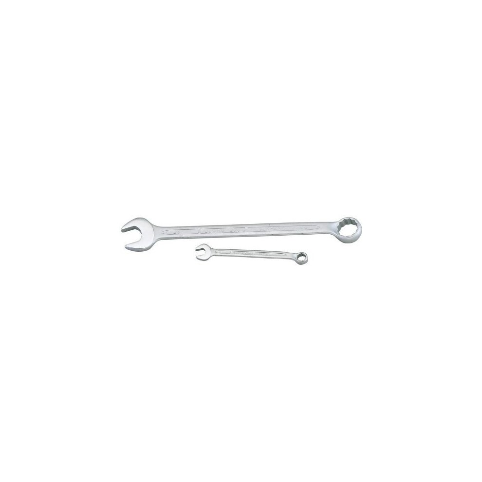 38mm long combination spanner by Elora, made of shiny chrome vanadium steel, featuring an open end and a socket end for versatile use in mechanical applications.