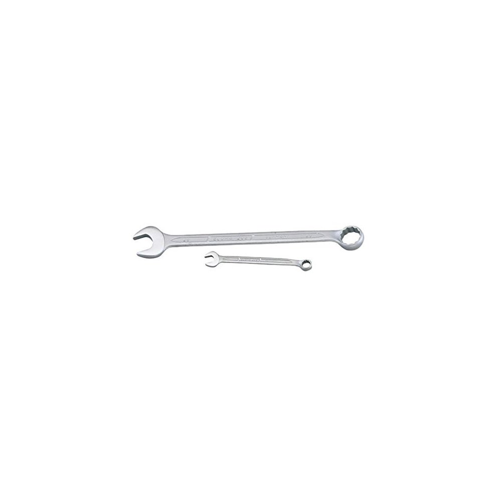 Elora 03488 8mm long combination spanner, made of shiny chrome vanadium steel, featuring an open end and a 12-point socket end for versatile use.