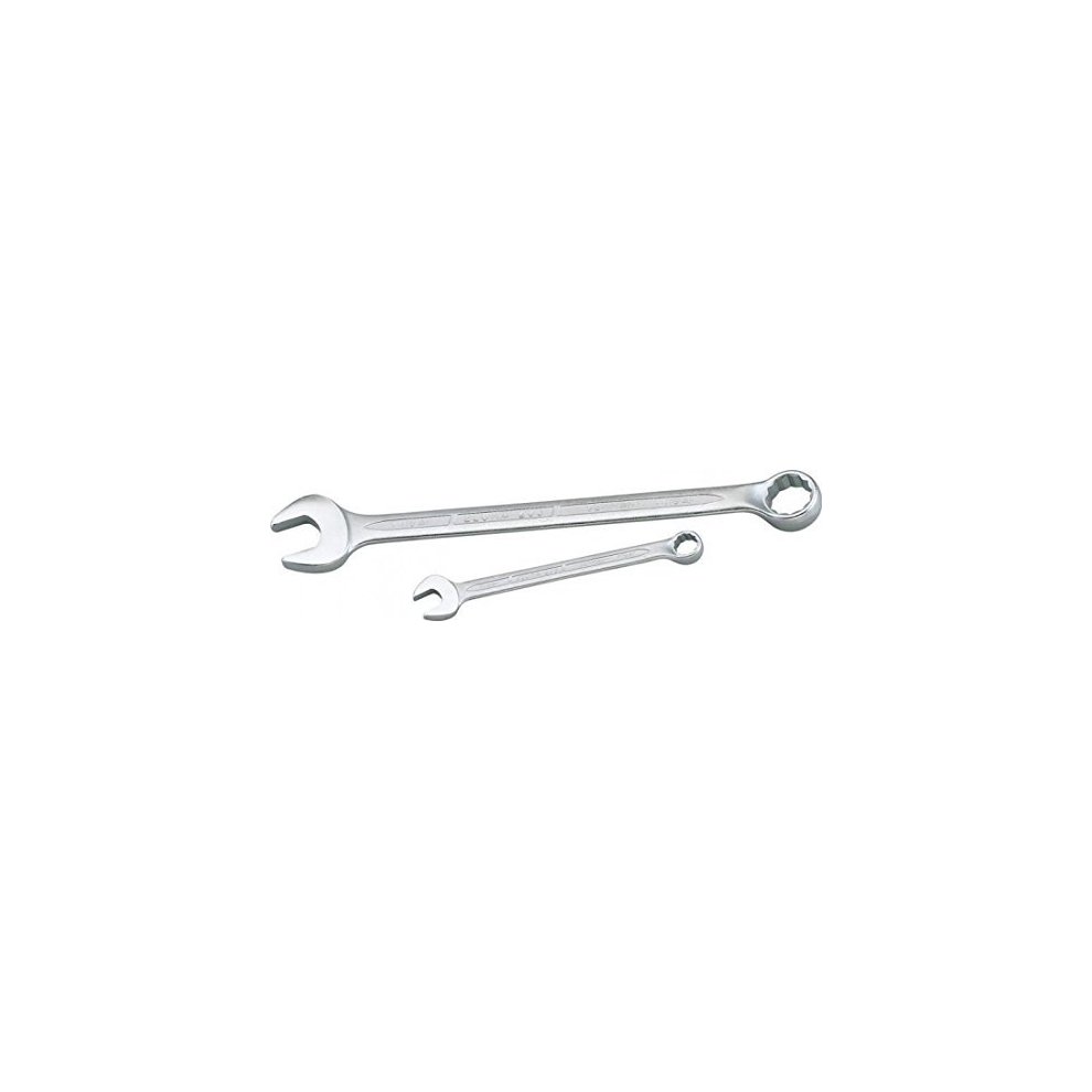 Shiny chrome-plated steel Elora 03404 combination spanner, 1.1/4" size, featuring an open-end and a ring-end for versatile use in tightening and loosening nuts and bolts.
