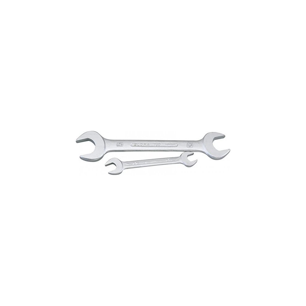 Silver double open-end spanner with a length of 1.25 inches and 1.75 inches, featuring a polished finish and engraved size markings for easy identification.