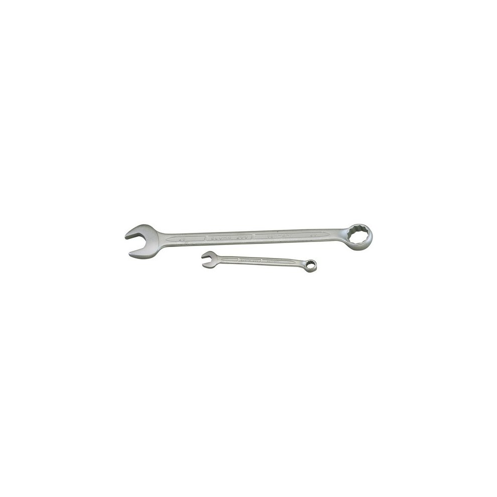 17mm long stainless steel combination spanner with a polished finish, featuring an open-end and a socket end, marked with the Elora brand name and model number.