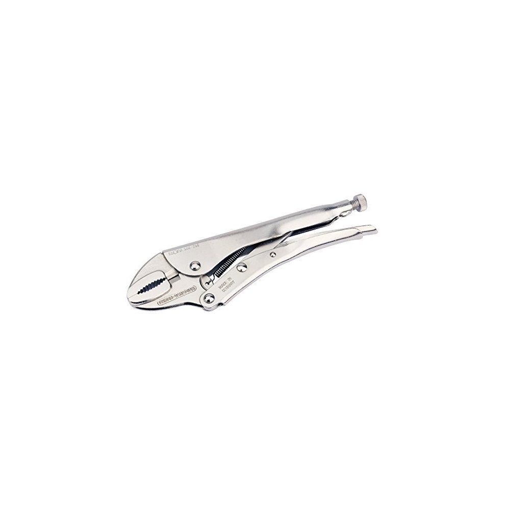 Silver stainless steel self-grip pliers with a curved jaw, adjustable locking mechanism, and ergonomic handles, measuring 180mm in length.