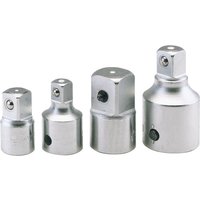 Elora Socket Converter, metallic finish, 3/8" female to 1/2" male adapter, compact cylindrical design.