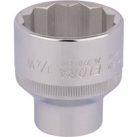 Elora Whitworth Bi-Hexagon Socket, 1/2" Sq. Dr., 3/4", shiny silver finish with engraved branding and knurled grip.