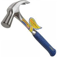 Estwing curved claw hammer with a polished steel head and blue vinyl grip handle.