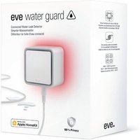 White Eve liquid leak detector with square design, red LED indicator, and cord, compatible with Apple HomeKit.