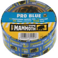Blue Everbuild Pro Masking Tape roll with yellow label, 50mm x 33m, featuring a mammoth logo and easy tear design.